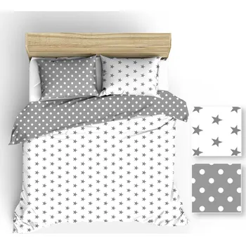 Povlečení Povlečení 160x200 šedé bílé hvězdičky puntíky v krabici