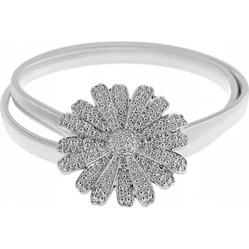 Opasek PÁSEK PRUŽNÝ KOVOVÝ ELASTICKÝ OZDOBNÝ DÁMSKÝ PLECH KVĚT STŘÍBRNÝ