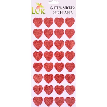 samolepka Nálepky Srdce 2,5cm, 32ks pěnové, červené s glitry