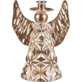 Vánoční dekorace Anděl kovový - 22 cm, na kónickou svíčku, zlatý Barva: Zlatá