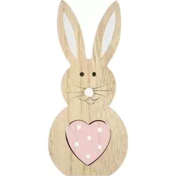 Velikonoční dekorace Maják Zajíc 16cm na postavení s růžovým srdcem dřevěný
