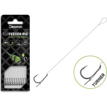 Rybářský háček Feederový návazec Delphin Fluoro Sting / 10ks - 12cm/0,22mm/Turner #8