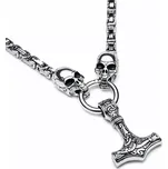 Náhrdelník z chirurgické oceli Thorův řetež - Mjölnir Lebky - Model S přívěskem Mjölnir, Délka 70 cm