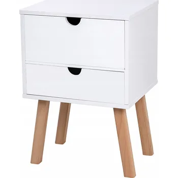 Noční stolek Noční Stolek MDF Bukové dřevo Bílý korpus a zásuvky, Lakovaný POSNORD