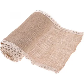 Svatební dekorace Juta v roli 28cm x 4,5m přírodní, bílá krajka