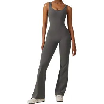 Dámský overall Dámský sportovní overal Tílko a dlouhé kalhoty Jednobarevný fitness overal z nylonu a spandexu pro cvičení volný čas a jógu šedá XL
