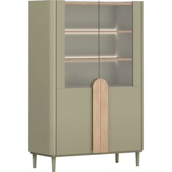 Knihovna AMILIO VITRÍNA 100 2D - eukalyptus / dub baltic dune / úchyty dub přírodní / nohy eukalyptus