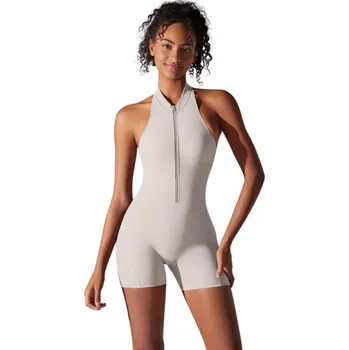 Dámský overall Dámský sportovní overal Tílko a kraťasy Se zipem ve výstřihu Otevřená záda Jednobarevný overal z nylonu a spandexu bílá M