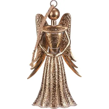Vánoční dekorace Anděl kovový - závěsný, na provázku, zlatý Barva: Zlatá