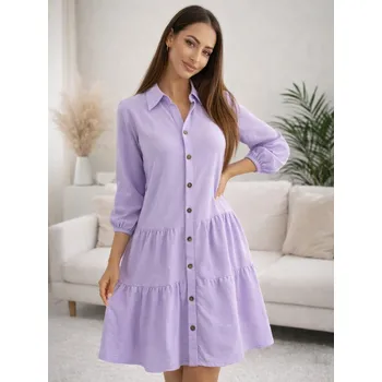 Dámské šaty Krátké fialové dámské šaty na knoflíky, VELIKOST UNI ( XS, S, M )