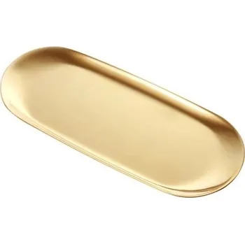 Zlatý dekorativní podnos z nerezové oceli 23 cm Stylový úložný tácek na šperky kosmetiku drobnosti Designová dekorace do interiéru