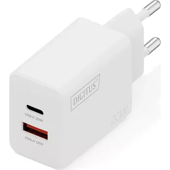 Síťová USB nabíječka 20 W, 1× USB-C a 1× USB-A, bílá