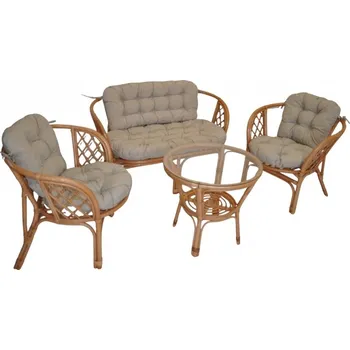 Sedací souprava Axin Trading s.r.o. Ratanová sedací souprava Bahama tmavý med velká polstry tmavě béžový melír