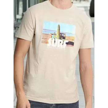 Oblečení a móda Sinsay - Tričko s krátkými rukávy a potiskem - béžová - 9684I-08X - 9684I-08X-XL