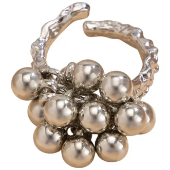 Prsten Dámský otevřený kuličkový prstýnek 1,7 cm Velikost 53–54 Nepravidelný design Kreativní nastavitelný prsten Elegantní módní doplněk stříbrná