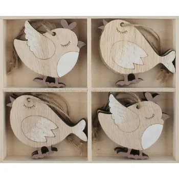 Anděl Přerov, s.ro. Pták dřevěný 5,5 x 5 x 0,5 cm na zavěšení, 8 ks v krabičce