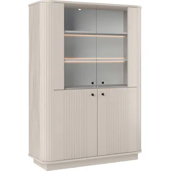 Knihovna VESPER VITRÍNA 103 4D - kašmírová MDF / kašmír / černé úchyty / sokl