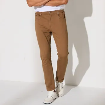 Rovné kalhoty s 5 kapsami a pružným pasem na bocích, pro nižší postavu kaštanová 58