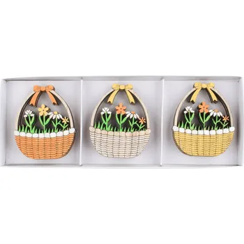 Anděl Přerov, s.ro. Košík s květinami dřevěný 4,5 x 5,5cm s lepíkem, 6 ks