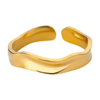 Prsten Dámský prstýnek Zlatá barva Nerezová ocel Zirkon Otevřený nastavitelný Elegantní organický tvar jemné vlny moderní decentní šperk