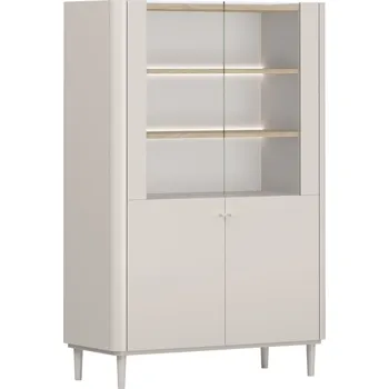 Knihovna ELIVO VITRÍNA 100 2D - kašmír / olejovaný dub / nohy kašmír