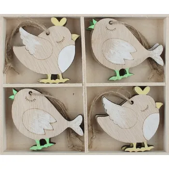 Anděl Přerov, s.ro. Pták dřevěný 5,5 x 5cm na zavěšení, 8 ks v krabičce