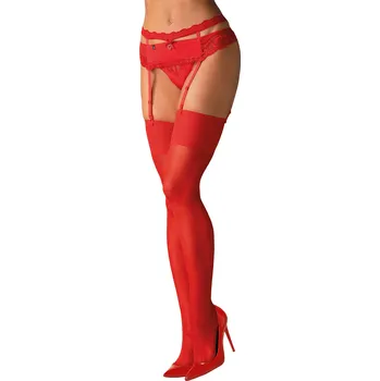 Dámská móda Punčochy na podvazkový pás Obsessive S800 stockings Barva: Červená, Velikost: L/XL