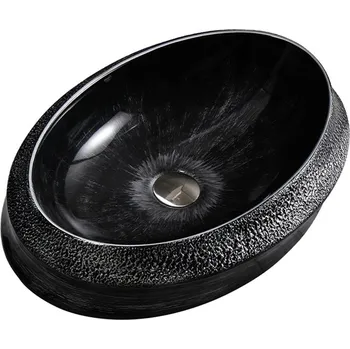 BPS-koupelny Keramické umyvadlo na desku HYD-SR-BL-SV-600 60x40 cm, černo / stříbrné