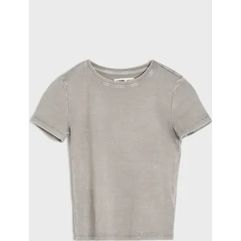 Dívčí oblečení Sinsay - Pruhované tričko s efektem praní - šedá - 866GH-09X - 866GH-09X-104