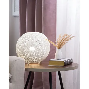 Lampička Stolní lampa bílý kov 30 cm tvar koule marocký design dlouhý kabel s vypínačem ve stylu Boho Beliani