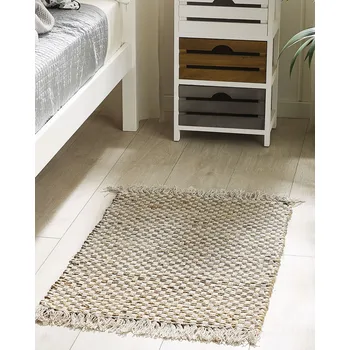 Koberec Běžecký koberec Béžová juta a bavlna 50 x 80 cm Lemovaná ručně tkaná Boho chodba Beliani
