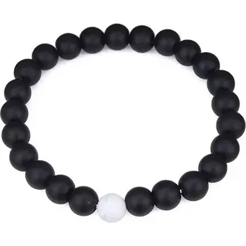 Náramek Korálkový náramek černý s mramorovou kuličkou
