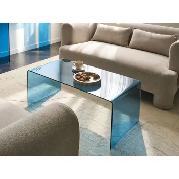 Konferenční stolek Konferenční stolek modrý skleněný poloprůhledný 100 x 50 cm obdélníkový minimalistický Beliani