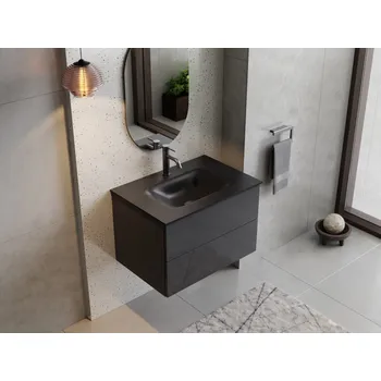 Koupelnový nábytek BESCO Spodní skříňka s umyvadlem AKYA CLASSIC grafitová lesklá Barva - Grafit, Barva sifonu - Bílá, Rozměr A - 76, Rozměr B - 52.5, Rozměr C - 50.7 NAKAC76GGW