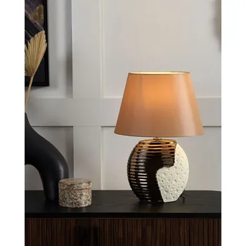 Lampička Stolní lampa z měděného a béžového porcelánového stíněného dlouhého kabelu s vypínačem Modern Glamorous Beliani