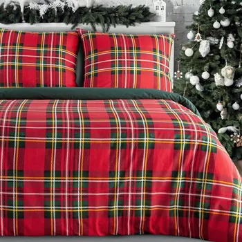 Vánoční bavlněné povlečení 140x200 cm set červené skotské káro