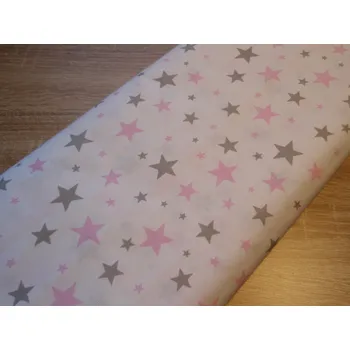 Pro útulný domov bavlněná látka BÍLÁ šedé a růžové hvězdičky