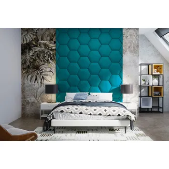 Čalouněný nástěnný panel Hexagon 30 x 26 x 3 cm nebeská modrá