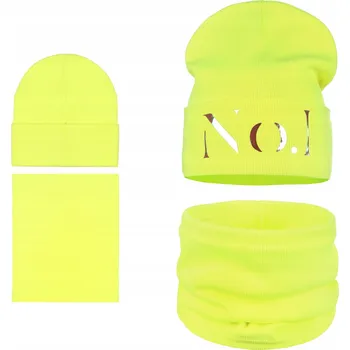 Čepice DĚTSKÁ SADA: ČEPICE , NÁKRČNÍK , TŘPYTKY, NÁPIS ŽLUTÁ NEONOVÁ 48-52
