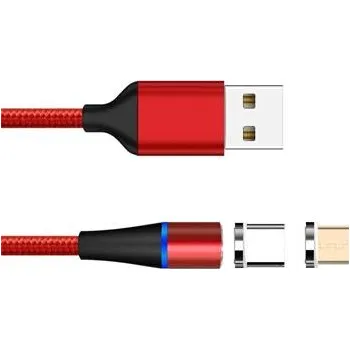 Datový kabel SOFT COM BLUE Magnetický USB-A na USB-C/microUSB nabíjecí a datový kabel 1m, 3A, červený - SFT0491