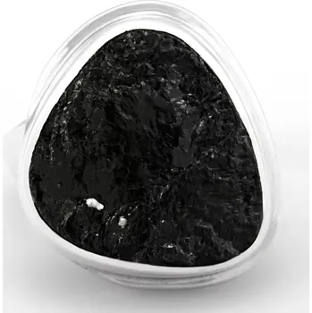 Prsten Stříbrný prsten (Ag 925/1000) s přírodním turmalínem skorylem QA, vel. kamene cca 27 x 23 mm "ochrana před negativní energii", VELIKOST 59 (TU1844R)