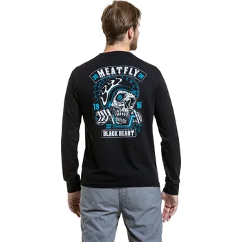 Pánské tričko MEATFLY BLACK HEART Pánské tričko s dlouhým rukávem Meatfly Blackheart Skull, Black Barva: Černá, Velikost: M