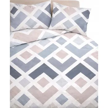 Povlečení Povlečení šedé béžové geometrické 160x200 modré mikrovlákno pro mládež