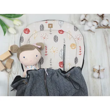 SET Podložka prodloužená (Dandelion, taupe fleece) + copánková deka (dark grey, černý fleece)