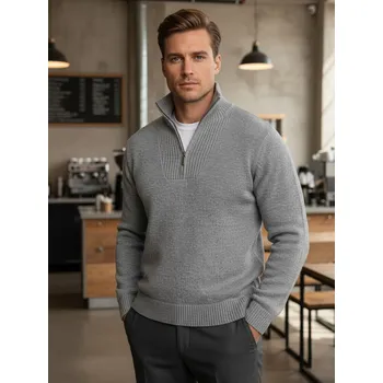 Pánský svetr Dstreet Pánský svetr se stojáčkem ocieplany WX2352 Barva: Světle Šedá, Velikost: 2XL/3XL