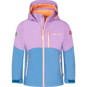 DĚTSKÁ DÍVČÍ ZATEPLENÁ SOFTSHELLOVÁ BUNDA TROLLKIDS BALESTRAND, VIOLET SORBET / CORNFLOWER / CORAL HAZE Velikost: 152
