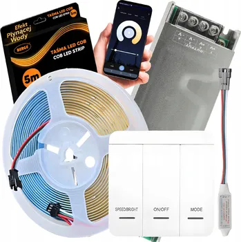 LED páska TAŚMA LED CYFROWA PŁYNĄCA WODA 5M COB 65W WS2811 24V ovladač a napájecí zdroj