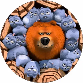 Jedlý papír na dort kulatý 19,5 cm, Méďa a lumíci ve dřevě