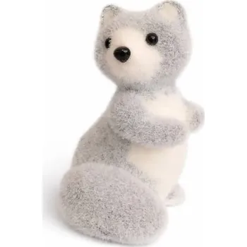 Velikonoční dekorace DECOLED Dekorace plyšová liška 10 × 15,5 × 11 cm, Polystyren, šedá