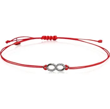 Náramek SOLUNA INFINITY stříbrný náramek se zirkony nekonečno s červenou šňůrkou